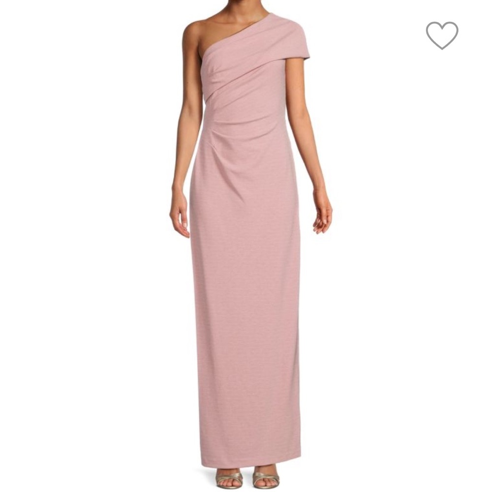 Adrianna Papell Metallic Knit One Shoulder Column Gown Rose Pink 4